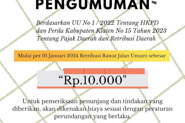 PENGUMUMAN PENTING, PERUBAHAN TARIF PELAYANAN PUSKESMAS KLATEN UTARA